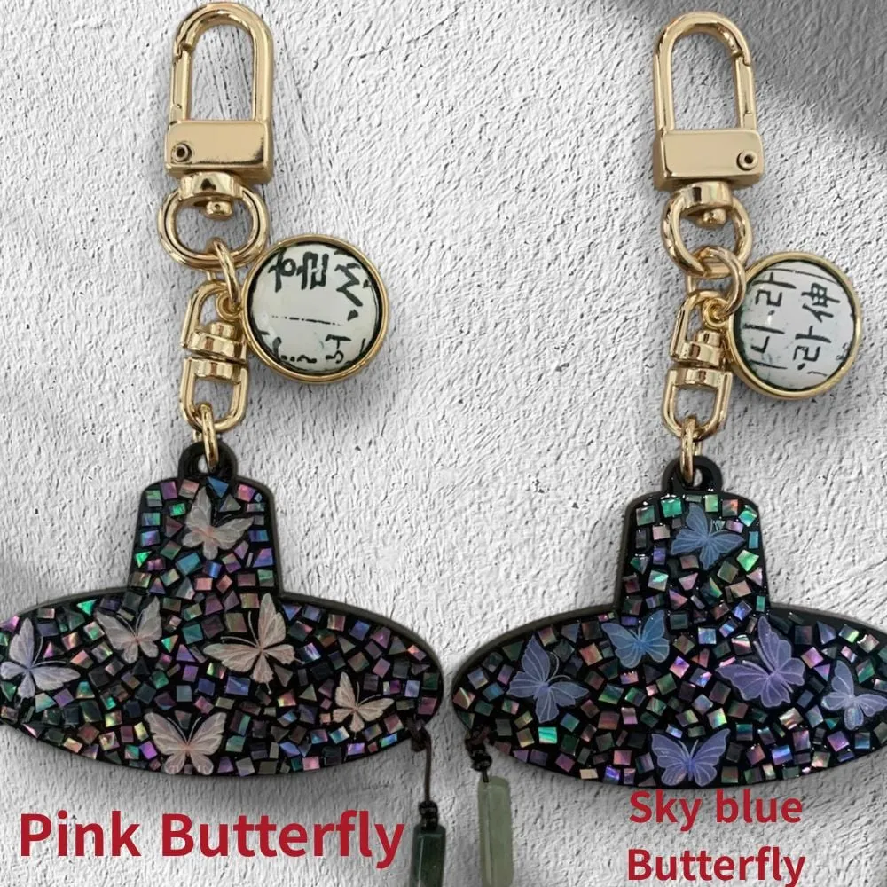 Natural Mother-of-Pearl & Hangul Cloisonné "Gat" Keyring 1pc